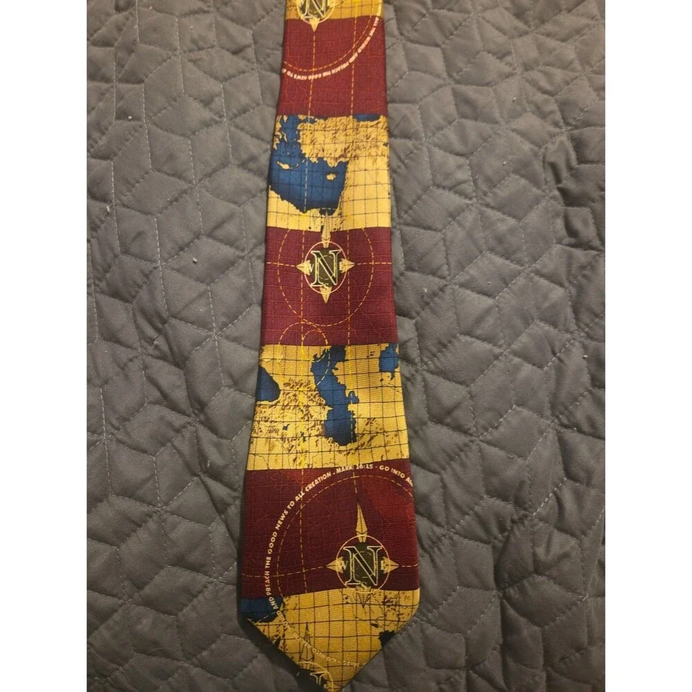 Free Man Apparel Silk Tie World Map Compass Nautical Cartography Novelty Necktie